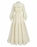 Fiamll Viktorianisches Kleid Renaissance Maxikleid Ballkleid Langarm Mittelalter Kleidung Damen Vintage Edwardianisches Kleid Abendkleid Elegant Freizeitkleider Cremefarbe M