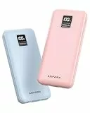 AsperX Power Bank 2 Stück, 10000mAh Slim Externer Handyakkus, Powerbank Klein Aber Stark mit USB-C Kabel und LED-Display- Akkupack kompatibel mit iPhone iPad Huawei Tablet Smartphone