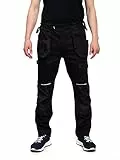 DINOZAVR Flex Arbeitshosen Männer Stretch - Cargohose Herren Mit Gürtelschlaufen, Elastischem Bund, Reißverschluss, 2 Gesäßtaschen, Knieverstärkung, Cargotasche, Oxford 600D Schwarz EU64
