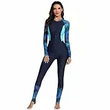 Odizli Neoprenanzug Damen Badeanzug mit Bein Cups Schwimmanzug Burkini Muslim Muslimische Frauen Langarm Reißverschluss Lang Rashguard Bademode Surfanzug Sun Permeable Swimsuit Dunkelblau M