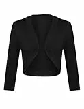 Gyabnw Bolero Damen 3/4 Ärmel Jacke Elegant Damen Cardigan Strickjacke Kurz Tops Jäckchen Oberteile A-Schwarz,XL