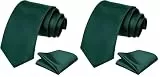 Aomig Herren Krawatten mit Einstecktuch, Schmale Krawatte 8 cm für Männer, Elegant Hochzeit Krawatte für Büro oder Festliche Veranstaltunge (Grün) (Packung mit 2)