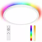 LEDYA LED Deckenleuchte dimmbar, 18W RGB Deckenlampe mit Fernbedienung, runde feuchtigkeitsbeständige Deckenbeleuchtung, 1600LM Ø295×25mm