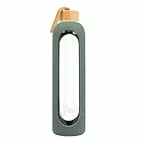 for you Nachhaltige Trinkflasche olive 1000ml aus Glas mit Silikonhülle und spülmaschinenfest 1Liter Auslaufsichere Wasserflasche mit Bambusdeckel 100% BPA frei geeignet von -20°C 150°C (Olive)