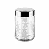 Alessi AKK37 GIROTONDO Küchendose aus Glas mit Aufdruck und abgedichtetem Deckel aus Edelstahl, B 21,6cm, H 10,5cm