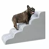 KSIIA Hundetreppe 5 Stufen, 57.5cm Hoch Haustiertreppe Hundetreppe für Kleine Hunde, Katzentreppe Hunderampe mit Waschbar Bezug für Bett, Couch, Sofa und Auto, 40x84x57.5cm, Grau
