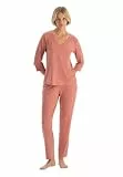 Dagi Women's Dusty Rose Long Sleeve V-Neck T-Shirt Trousers Pajama Set, S