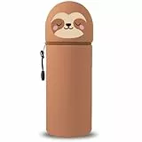 GDFJBG 2-in-1 Silikon Federmäppchen -Kawaii,Tischstifthalter Federtasche Tischstifthalter, Reißverschluss, Silikon, Stiftetasche Buntstifte Marker, Mäppchen Tiere (Faultier)