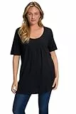 Ulla Popken Damen große Größen Übergrößen Plus Size T-Shirt, Zierfalten, A-Linie, Rundhals, Halbarm, Modal schwarz 50+ 796473100-50+