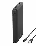 Belkin tragbares -Ladegerät, 20.000mAh, 20K Powerbank mit -Ein-/Ausgang und 2 USB-A-Anschlüssen mit USB-C/USB-A-Kabel für iPhone, Galaxy, Pixel, iPad, AirPods und andere Geräte – Schwarz