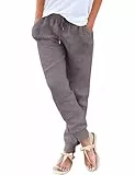 Svanco Leinenhose Damen Sommer Leicht Luftig Stoffhose Viskose Musselin Hose Lockere Stretch Sommerhose mit Kordelzug und Taschen