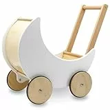 Mamabrum Holzwagen für Puppen und Bären, Baby Pöckchen 1+, Spielwagen für Kinder ab 1 Jahr, Rutschhemmende Räder, Walking Lernreiter