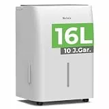Woleix Luftentfeuchter elektrisch 16L, Entfeuchter elektrisch für Keller, Raumentfeuchter elektrisch 39dB für Räume bis zu 140m³/40m², mit Filter und 1M Ablaufschlauch, Timer, 10 J. Gar.