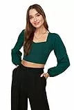 TRENDYOL Damen Trendyol Crop Bluse Blouse Westlich, Grün, 38
