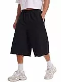 HAWILAND Herren 3/4 Sweat Shorts Baggy Y2K Streetwear Weites Bein Kurz Hose Sommer Oversized Sporthose mit Offenem Saum Schwarz XL
