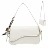 VGECEE Umhängetasche Damen leder Schultertasche crossbody bag damen handtasche umhängetasche weiss leder mit 2 Schultergurt und Seidenschal, handy umhängetasche mädchen für Frauen Trendy Taschen