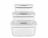 Rommelsbacher Vakuum Behälter Set VCG 1, 3 Behälter, Borosilikatglas, BPA-frei, hitzebeständig, spülmaschinenfest, gefriergeeignet, inkl. Vakuumierschlauch & Adapter für Vakuumierer anderer Marken