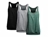 UNibelle Tank Top Damen Yoga Shirt Top Sport Tanktop Ärmellos Racerback Fitness Oberteil Training 3er Pack, 3er Pack_ Schwarz/Hellgrau/Flaschengrün, L