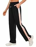 Crewhpo Jogginghose Damen Lang Trainingshose Kontrastfarben für Frauen High Waist Freizeithose Sporthose Outdoorhose Baumwolle mit Kordelzug für Sport Freizeit Gym