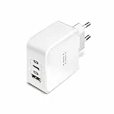 aiino - USB-C-Netzteil für iPhone 12/12 Pro, 27W, Schnell-Ladegerät, 2 USB Quick Charge 3.0-Anschlüsse, USB Typ C PD, Kompatibel mit iPhone 12/12 Mini/11 Pro/11 Pro Max/11/X/SE, iPad/iPad Pro - Weiß
