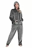 CityComfort Jumpsuit Damen Kuschelig Fleece Einteiler Schlafanzug Onesie Damen S-XL (Anthrazit, XL)