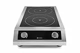HENDI Induktionskocher, Modell 7000, mit 2 Kochfeldern, Elektronischer Schutz vor Überhitzung, 400V, 7000W, 405x698x(H)145mm, Edelstahl