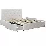 DHP Furniture Dakota Bett mit Stauraum, weißes PU, King Size