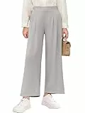 Haloumoning Mädchen Hosen Baggy Weites Bein Freizeithose Kinder Einfarbig Hohe Taille Sporthose Lässiger Tanz Jogginghose mit Elastische Taille und Taschen, Hellgrau, 13-14 Jahre