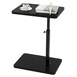 IBUYKE Beistelltisch C Form, 360° Rotierbarer und Höhenverstellbar Sofatisch, Couchtisch für schmale Räume, mit Steckplatz für Telefon und Tablet, für Wohnzimmer, Schlafzimmer, Schwarz TVT003B
