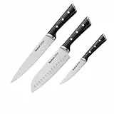 Tefal Ice Force 3-teiliges Messerset, Fleischmesser 20 cm, Santokumesser 18 cm, Universalmesser 11 cm, deutscher Edelstahl, lang anhaltende Schneidleistung und Schärfe, Edelstahl/Schwarz, K232S374
