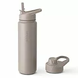 Vinsun Trinkflasche Edelstahl taupe 750ml - auslaufsicher, Kohlensäure geeignet, BPA frei - Strohhalm, Trinköffnung - Thermosflasche Sport, Outdoor