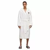 HUGO Herren Terry Gown Hooded Morgenmantel aus Baumwoll-Terry mit rotem Logo-Label, Weiß 100,M