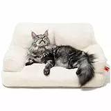 MEWOOFUN groß Katzenbett kleines Hundesofa Flauschig und waschbar Katzensofa Hundebett für Katzen, weich Katzenbett katzencouch mit Rutschfester Unterseite, weiß 66x48cm