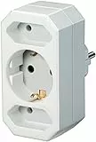 Brennenstuhl Mehrfachsteckdose, Steckdosenadapter 3-Fach mit erhöhtem Berührungsschutz (2 x Eurosteckdose und 1 x Schutzkontakt) weiß
