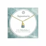 Bixorp Aquamarin Edelstein Kette Damen - Rohstein Halskette - Chakra Schmuck aus Edelstahl mit 18K Goldplattierung - 36 cm + 8 cm verstellbar