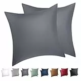 BEDSURE Kissenbezug 80x80 2er Set - 100% Baumwolle Kopfkissenbezug 80x80, Kissenbezüge mit Reißverschluss, Oeko-TEX, Kissenhülle - Weich Atmungsaktiv und Langlebig für Bett Sofa, Anthrazit Grau
