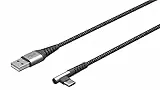 Goobay 64657 USB C auf USB A Kabel mit 90 Grad Winkel/Handykabel 480 Mbits/USB C Schnellladekabel 60W & 20V / Textilkabel Grau 2m