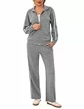 Terecey Streatwear Trainingsanzüge Damen Leicht Sportanzug Freizeitanzug Jogginganzug Langarm mit Reißverschluss Kordelzug Taschen Frauen Streifen Tracksuit Fitnessanzug Dunkelgrau L
