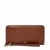 Fossil Logan Damen-Clutch, Leder, RFID-blockierend, Reißverschluss, mit Handgelenkriemen, Braun, Einheitsgröße