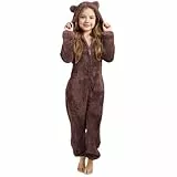 Generisch Pyjama Mädchen Fleece Einfarbig Schlafanzug mit Kapuze und Reißverschluss Overall Weich Bequem Onesie Warm Plüsch Jumpsuit Einteiler Schlafoverall Kinder Von 3 Bis 12 Jahre