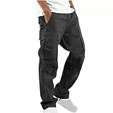 UHouse Cargohose Herren Hose Sommer Baumwolle Cargo Hosen Baggy Arbeitshosen Männer Leichte Sommerhose Bequeme Freizeithose mit Gummizug Freizeit Einfarbig Pants Schwarz 3XL