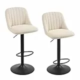 Goeurvant 360°Drehbar Barhocker 2er Set Höhenverstellbar mit Lehne,Polster Barstühle mit Fußstütze & Metallgestell,Leinen Drehsessel für Bar,Küche,Theke,Esszimmer,Wohnzimmer & Essbereich,Beige