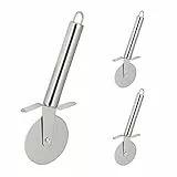 Relaxdays Pizzaschneider 3er Set, scharfe Edelstahl Klinge mit Ø 6,5 cm, spülmaschinenfester Profi Pizzaroller, silber