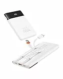 VEGER Power Bank 10000mAh Klein, 22.5W Schnellladung PowerBank mit Integriertem USB-C Kabel, Externe Handyakkus 4 Ausgänge 3 Eingänge Kompatibel mit iPhone 17 16 15 14 Samsung Xiaomi - Reise Essential