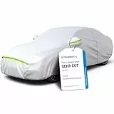 Favoto Autoabdeckung Vollgarage Abdeckplane Auto Garage Staubdicht Wasserdicht Autohülle Autoplane Winter & Sommer für 450-495 cm Sänfte Limousine Silber 2.95kg