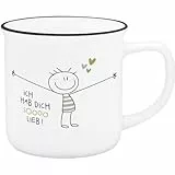 H:) PPY life Becher mit Motiv 'Hab dich so lieb' | Becher mit schwarzem Trinkrand, 35 cl, Höhe 8,4 cm | lustiges Geschenk, für Freunde | 74488