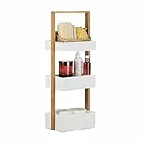 Relaxdays Badregal Bambus, Badezimmerregal mit 3 Körben, Korbregal fürs Bad, MDF, HxBxT: 76 x 30 x 18,5 cm, weiß/natur