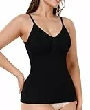 YARRCO Figurformende Oberteile für Damen, Tanktop, figurformend, flacher Bauch, Schlankheitsgürtel, Tanktop, Kompression, ärmellos, nahtlos, Unterhemd mit BH mit verstellbaren Trägern, Schwarz , 32