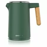 Arendo - Wasserkocher Edelstahl mit Temperatureinstellung - 45°C-100°C - 1.5 Liter - Doppelwand - BPA frei - Warmhaltefunktion - Teekocher mit Temperaturanzeige - Griff Cool Touch - grün