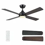 CJOY Deckenventilator mit Fernbedienung, 122cm Holz Deckenventilator mit Licht Leise, 6 Geschwindigkeiten, Speicher 3CCT, Dimmbar, Umkehrbare DC, Ruhemodus, Timer, Schlafzimmer
